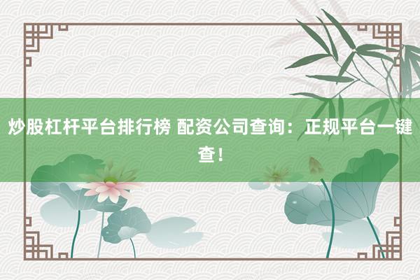 炒股杠杆平台排行榜 配资公司查询：正规平台一键查！