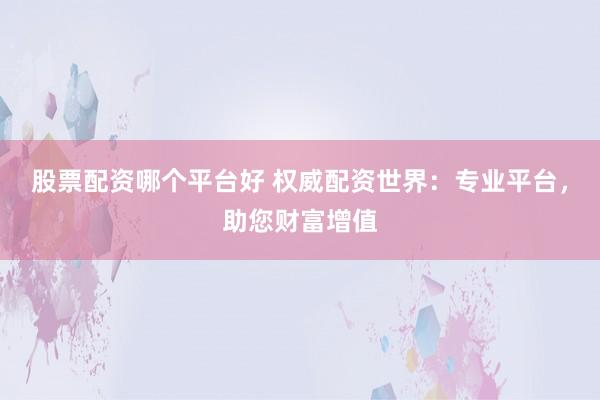 股票配资哪个平台好 权威配资世界：专业平台，助您财富增值