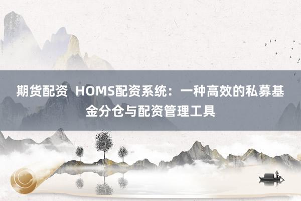 期货配资  HOMS配资系统：一种高效的私募基金分仓与配资管理工具