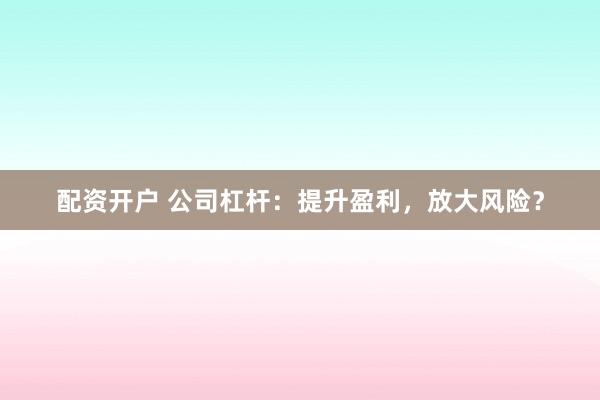 配资开户 公司杠杆：提升盈利，放大风险？