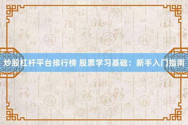 炒股杠杆平台排行榜 股票学习基础：新手入门指南