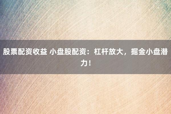 股票配资收益 小盘股配资：杠杆放大，掘金小盘潜力！