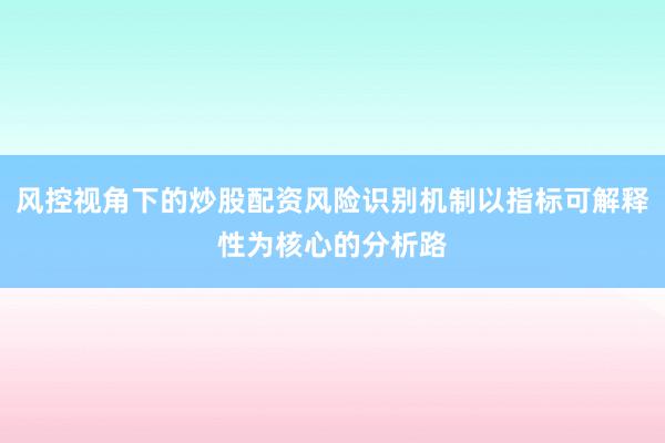风控视角下的炒股配资风险识别机制以指标可解释性为核心的分析路