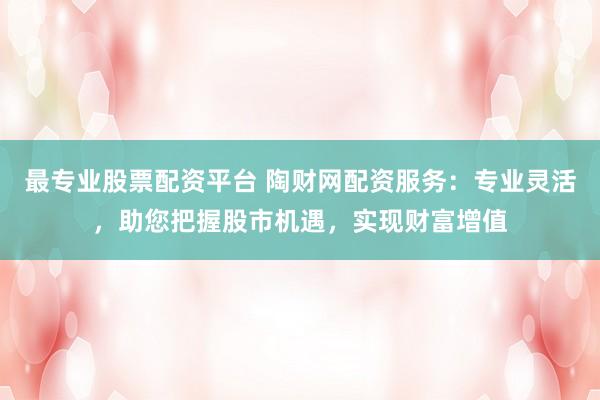 最专业股票配资平台 陶财网配资服务：专业灵活，助您把握股市机遇，实现财富增值