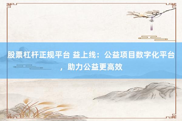 股票杠杆正规平台 益上线：公益项目数字化平台，助力公益更高效